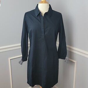 HEYTON‎ Black Half Button Down Gingham Bow Long Sleeve Preppy Boho Shirt Dress S